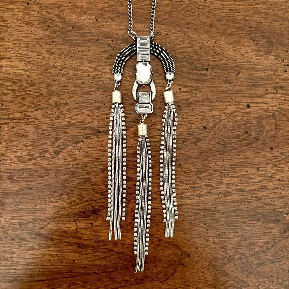 Crystal Art Deco Pendant Necklace | 40” Adjustable